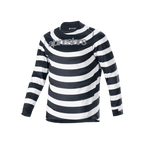 Alpinestars A-Aria Oscar Jersey, MTB-shirt met lange mouwen, zwart-witte spiraalvormige horizontale strepen, grijs Alpinestars-logo op de borst, lichtgewicht en ademende performance fietskleding