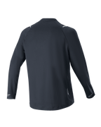 Alpinestars A-Aria Switch Jersey met lange mouwen, zwart, achteraanzicht, lichtgewicht en ademende polyesterstof, voorzien van een verlengde achterkant en reflecterende Alpinestars-logo's op de manchetten, performance pasvorm voor mountainbiken