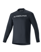Alpinestars A-Aria Switch jersey met lange mouwen, MTB-fietsshirt, zwart, opvallend wit Alpinestars-logo op de borst, ronde hals, lichtgewicht ademende stof, prestatiepasvorm voor off-road rijden