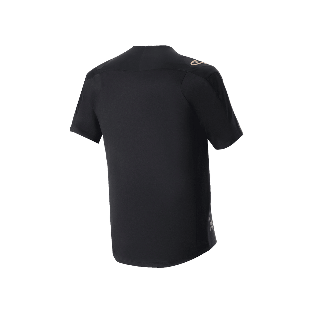 Alpinestars A-Aria Polartec Switch Jersey, MTB-shirt met korte mouwen, zwart, achteraanzicht met sportieve pasvorm en langere achterzoom, technisch vochtafvoerend materiaal voor trailrijden