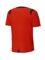 Alpinestars A-Dura Dri Wool Jersey met korte mouwen, Spicy Orange, achteraanzicht, voorzien van zwarte mesh panelen op de schouders en kraag, langere achterzijde voor extra bedekking tijdens het trailrijden