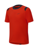 Alpinestars A-Dura Dri Wool Jersey met korte mouwen, Spicy Orange met zwarte mesh panelen op de kraag en schouders, minimalistisch ontwerp met een klein logo op de borst, technische mountainbike kleding