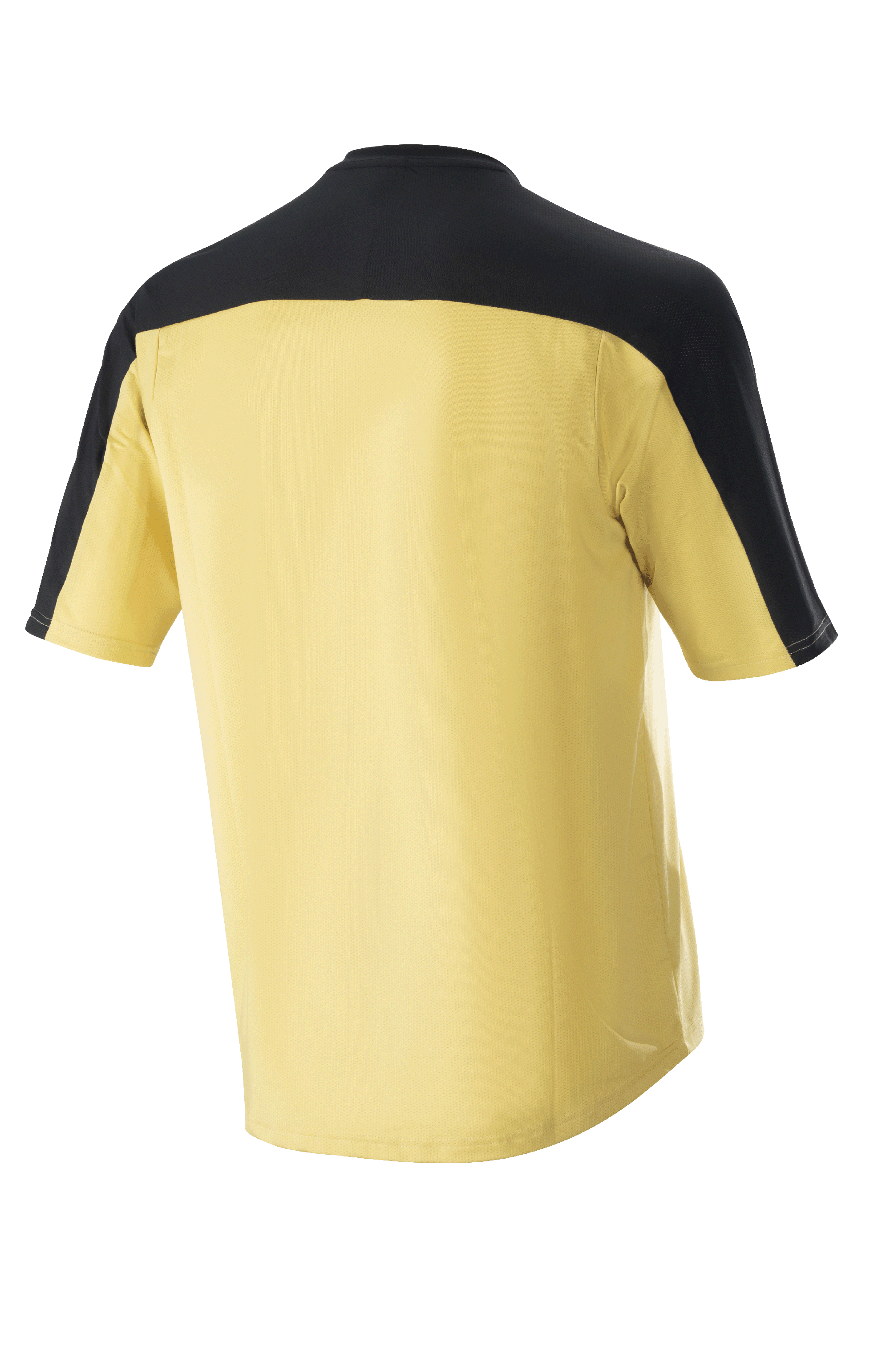 Alpinestars Drop Meta Jersey - Short Sleeve, Mountain Bike Jersey, Gold with black shoulder yoke and sleeve panels, back view, extended tail for coverage, lightweight mesh material.