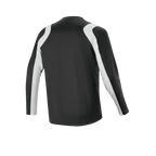Alpinestars A-Supra Oscar Jersey - lange mouwen, zwart, achteraanzicht, met gebogen witte panelen op de schouders en mouwen, lichtgewicht en ademende MTB-fietskleding