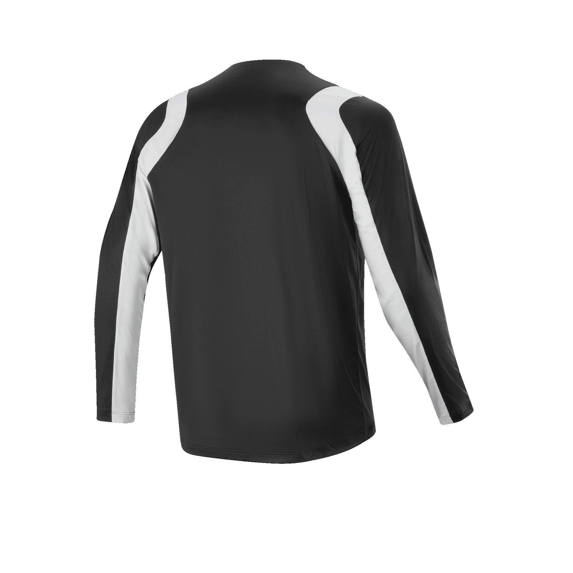 Alpinestars A-Supra Oscar Jersey - lange mouwen, zwart, achteraanzicht, met gebogen witte panelen op de schouders en mouwen, lichtgewicht en ademende MTB-fietskleding