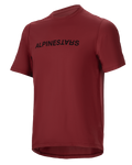 Alpinestars A-Dura Switch Jersey, Short Sleeve MTB Jersey, Burgundy, Black wordmark logo on chest, lightweight moisture-wicking fabric, round neck and drop tail, designed for off-road cycling
