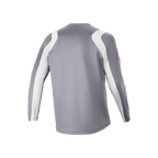 Alpinestars A-Supra Astar Long Sleeve Jersey, Dark Gray and White, back view showing ventilated mesh texture and longer drop tail, performance cycling gear for MTB