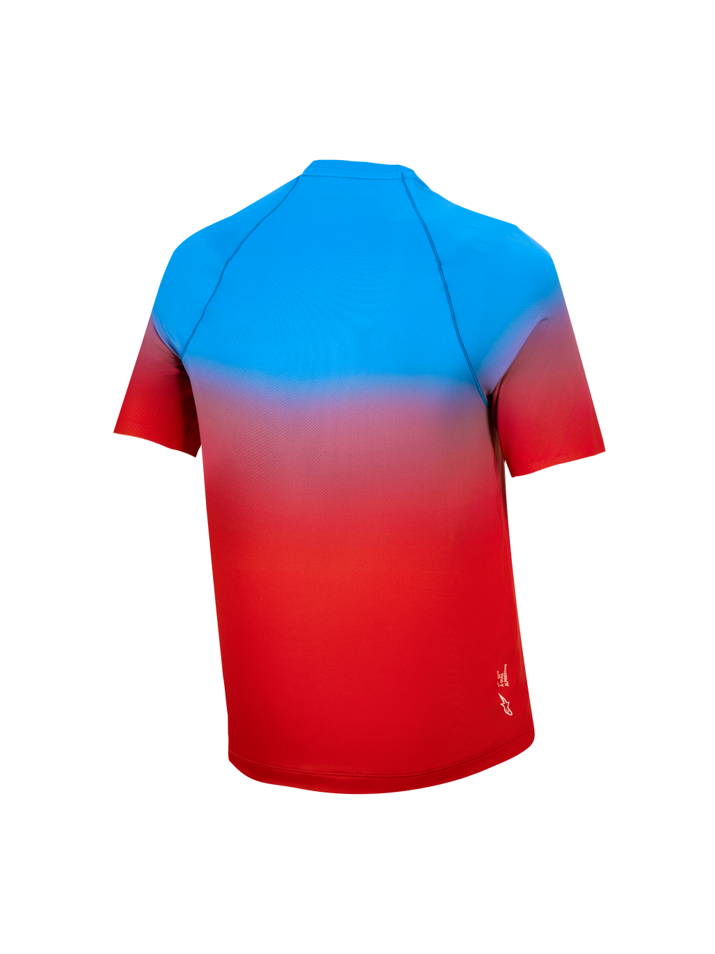 Jeugd A-Dura Astars Jersey 2.0, MTB-shirt met korte mouwen en felrood-blauw kleurverloop, achteraanzicht.
