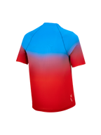 Jeugd A-Dura Astars Jersey 2.0, MTB-shirt met korte mouwen en felrood-blauw kleurverloop, achteraanzicht.