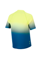 Jeugd A-Dura Astars 2.0 MTB-jersey met korte mouwen, geel-blauw kleurverloop en een verlengde achterzoom.