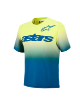 Youth A-Dura Astars Jersey 2.0, short sleeve MTB jersey in yellow and blue gradient with bold blue chest logos.