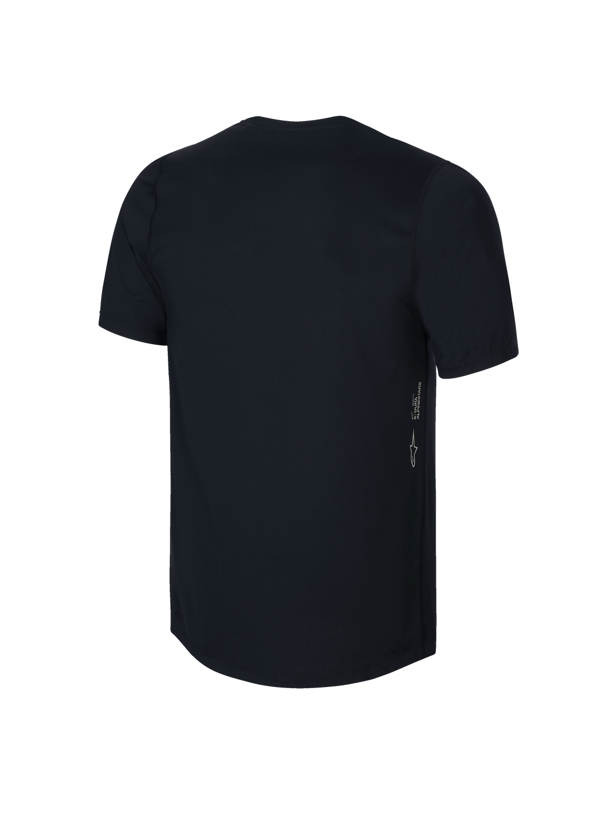 Alpinestars Jeugd A-Dura Jersey met korte mouwen, zwart, achteraanzicht met verticaal Astars-logo en A-DURA-branding aan de zijkant, hoogwaardige vochtafvoerende stof voor jeugd MTB, verlengde achterkant voor extra dekking