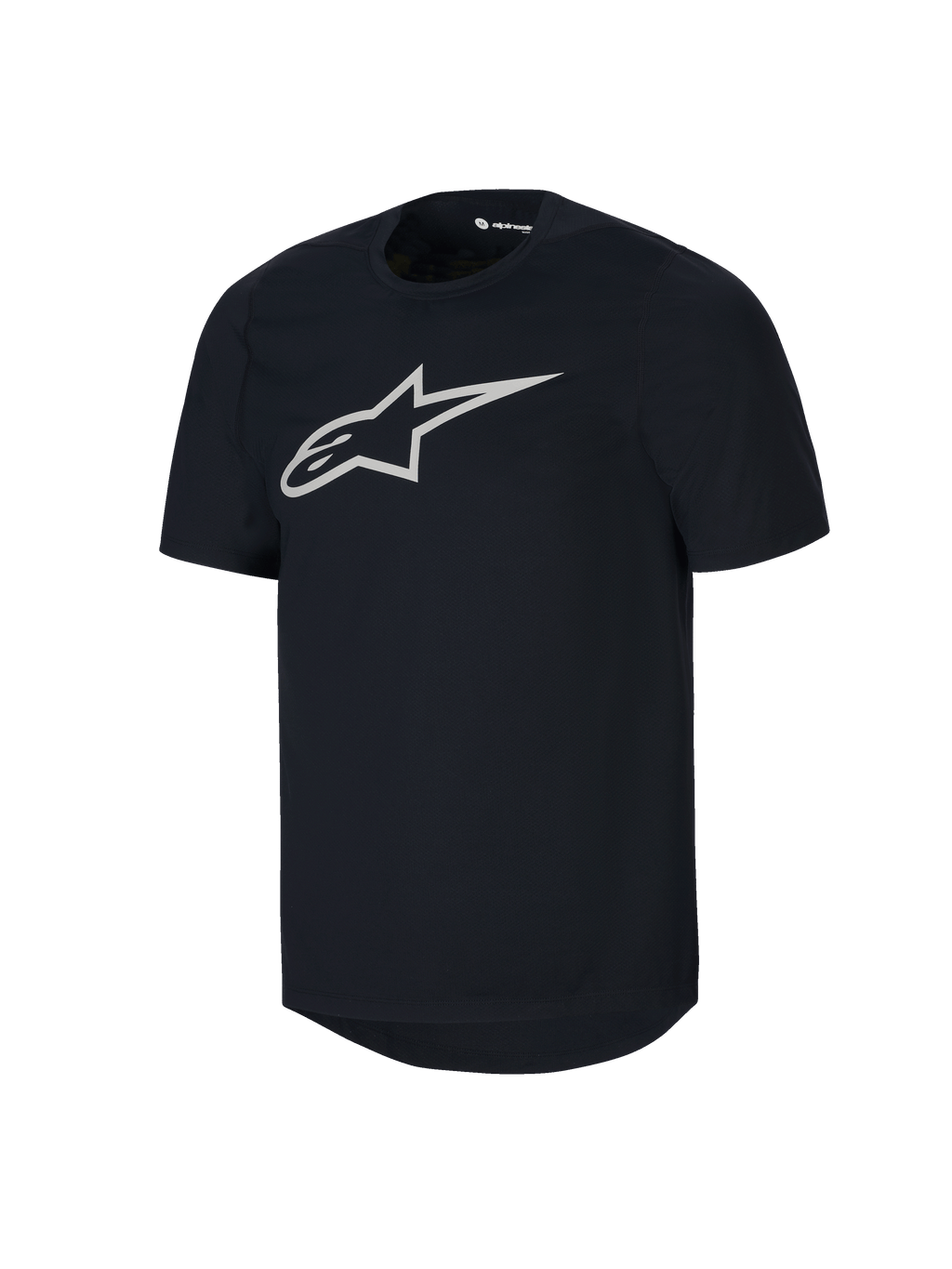 Alpinestars Youth A-Dura jersey met korte mouwen, zwart MTB-shirt, groot wit Astars-logo op de borst, ronde hals, casual mountainbike-prestatiekleding
