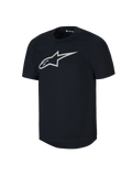 Alpinestars Youth A-Dura jersey met korte mouwen, zwart MTB-shirt, groot wit Astars-logo op de borst, ronde hals, casual mountainbike-prestatiekleding
