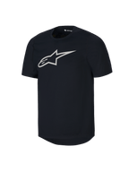 Alpinestars Youth A-Dura jersey met korte mouwen, zwart MTB-shirt, groot wit Astars-logo op de borst, ronde hals, casual mountainbike-prestatiekleding