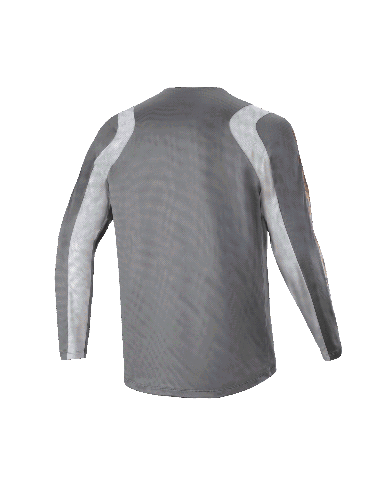 Alpinestars Jeugd A Supra Astar Jersey met lange mouwen, achteraanzicht, donkergrijs met lichtgrijze schouder- en armpanelen, MTB-jersey met sportieve pasvorm, ademend polyester materiaal voor gravity-rijden