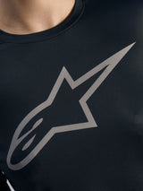 Grijs Alpinestars logo op de zwarte Stella A-Dura Ride Jersey met lange mouwen, dames MTB jacquard stof.