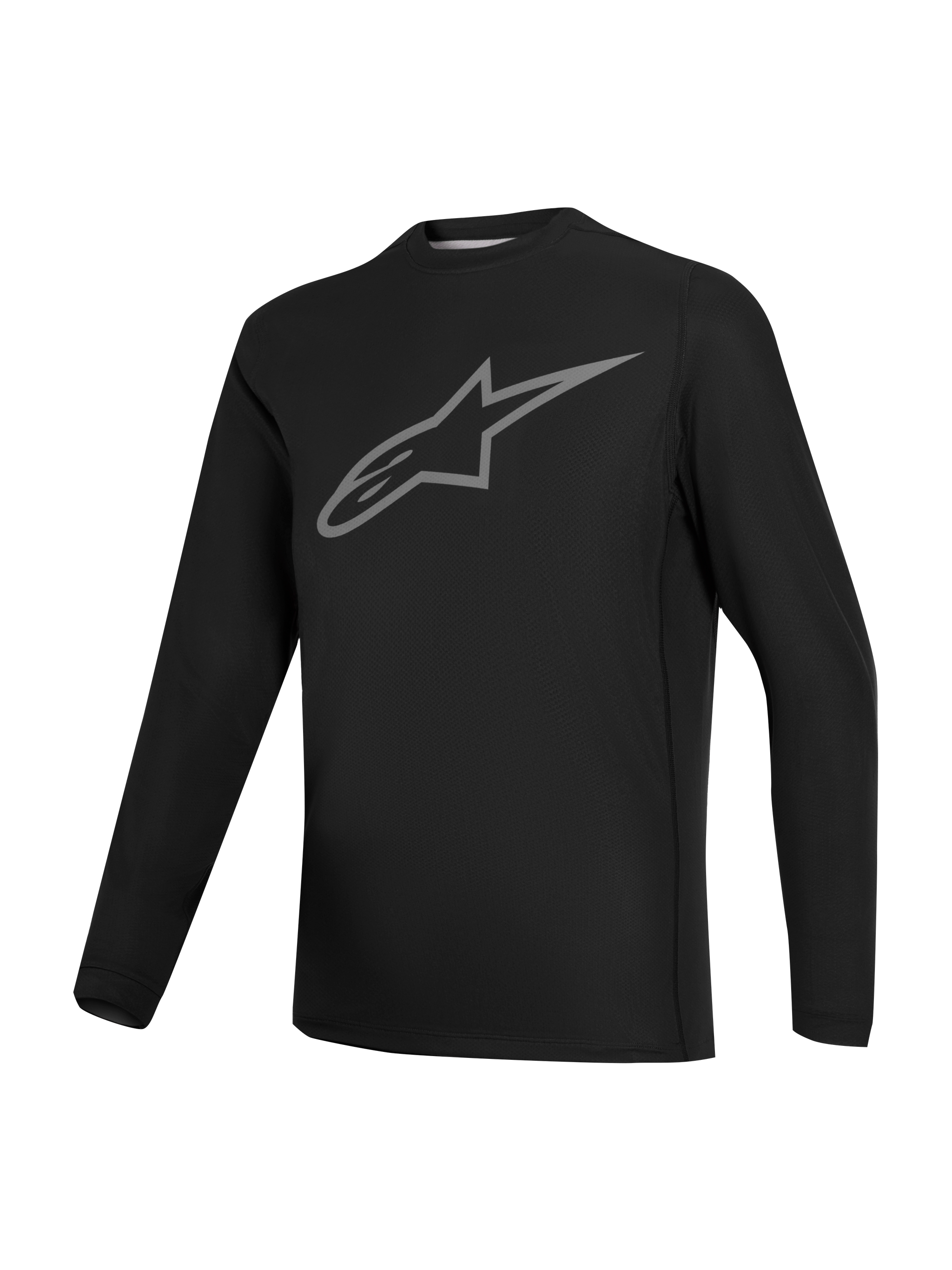 Stella A-Dura Ride Jersey, zwart dames MTB-shirt met lange mouwen en grijs Astars-logo, technische fietskleding.