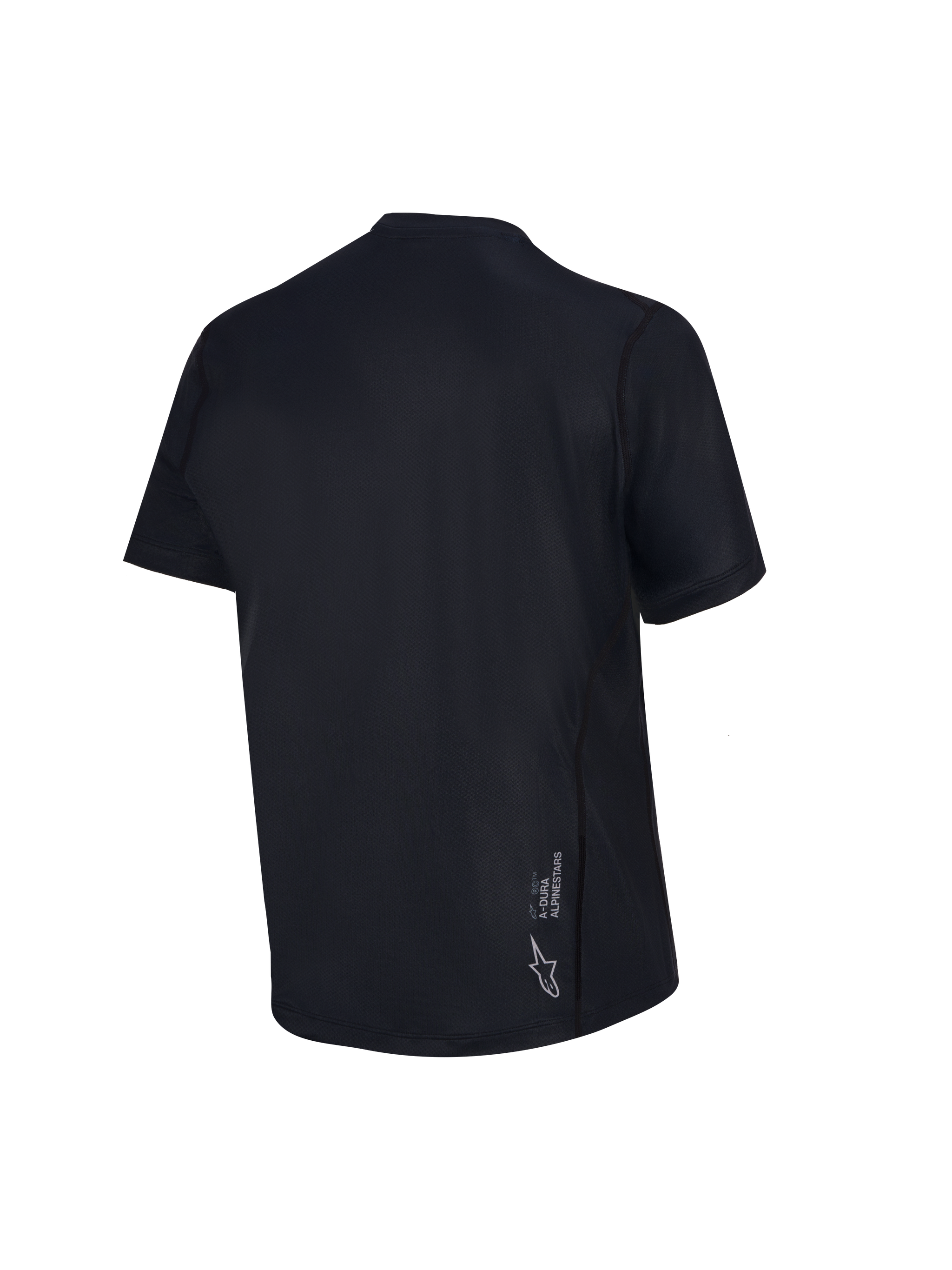 Achterkant van de zwarte Stella A-Dura Ride MTB-trui voor dames met korte mouwen en wit Astars-logo.