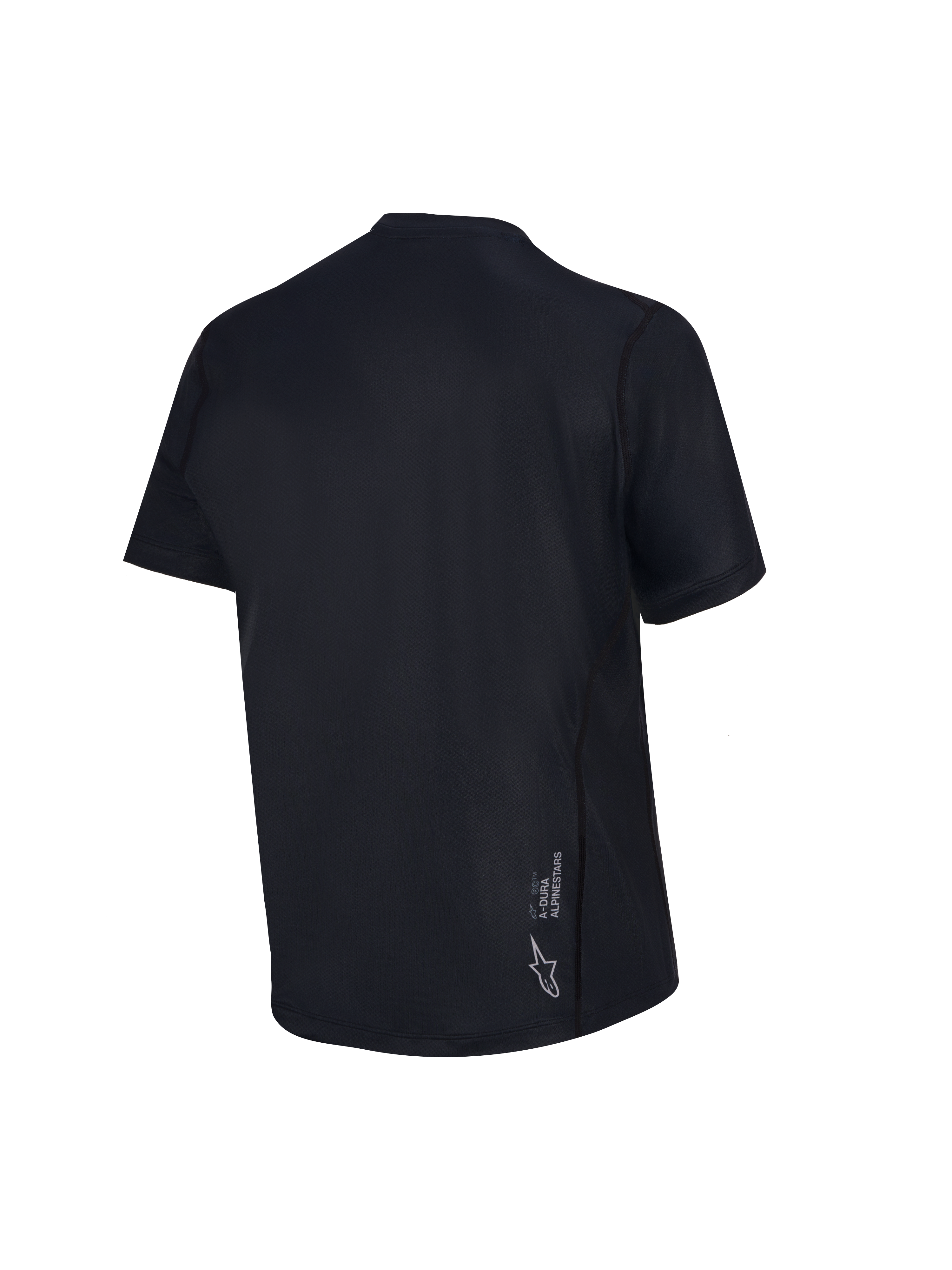 Achterkant van de zwarte Stella A-Dura Ride MTB-trui voor dames met korte mouwen en wit Astars-logo.