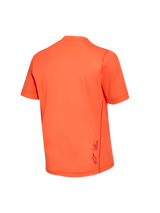 Oranje Stella A-Dura Ride fietsshirt voor dames, achteraanzicht met jacquardstof en logo-detail onderaan.
