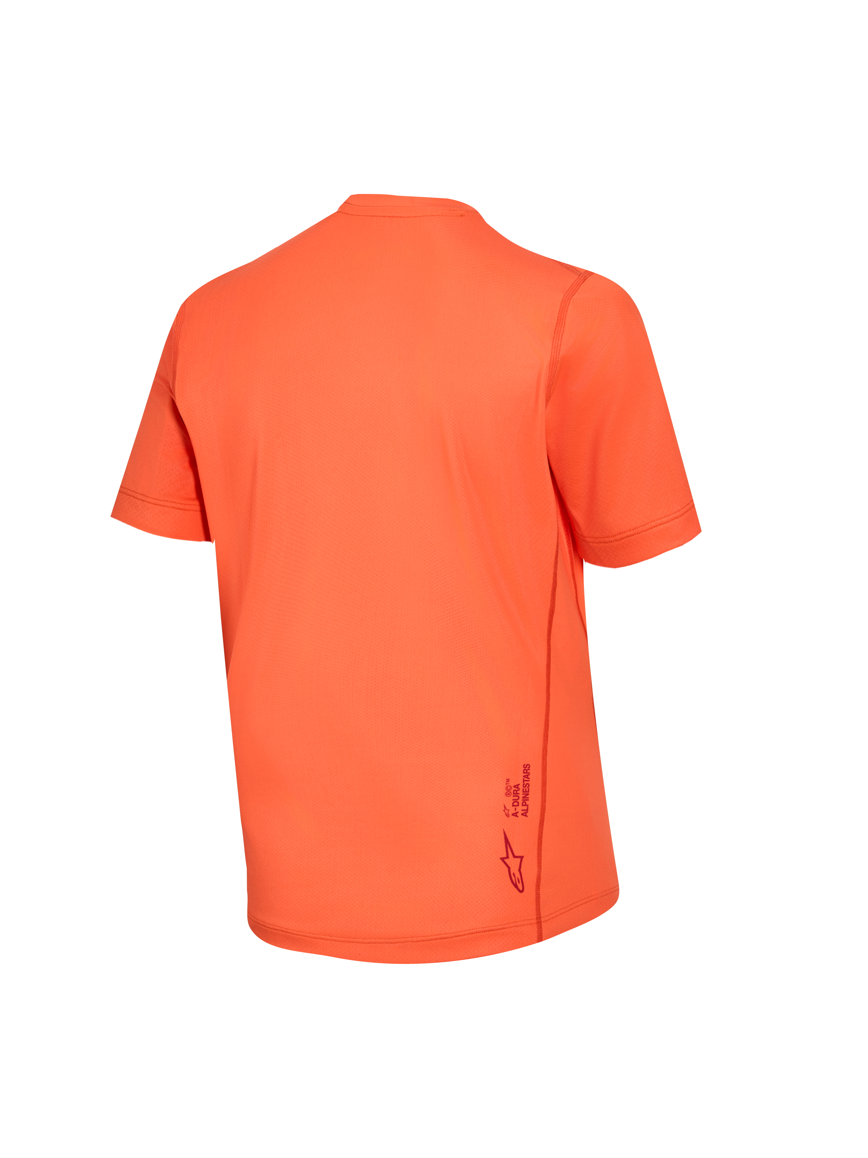 Women's Stella A-Dura Ride Jersey in orange, back view showing the performance jacquard fabric and lower logo detail.