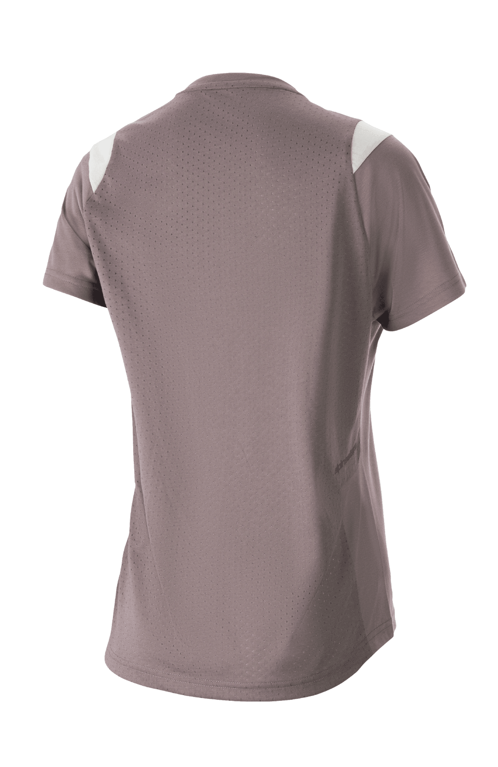 Alpinestars Stella Alps Escape damesjersey met korte mouwen, Sparrow Gray met witte schouderaccenten, achteraanzicht met uitgebreid geperforeerd mesh voor ventilatie, vochtafvoerende DriRelease-stof, mountainbike-kleding voor dames