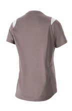 Alpinestars Stella Alps Escape damesjersey met korte mouwen, Sparrow Gray met witte schouderaccenten, achteraanzicht met uitgebreid geperforeerd mesh voor ventilatie, vochtafvoerende DriRelease-stof, mountainbike-kleding voor dames
