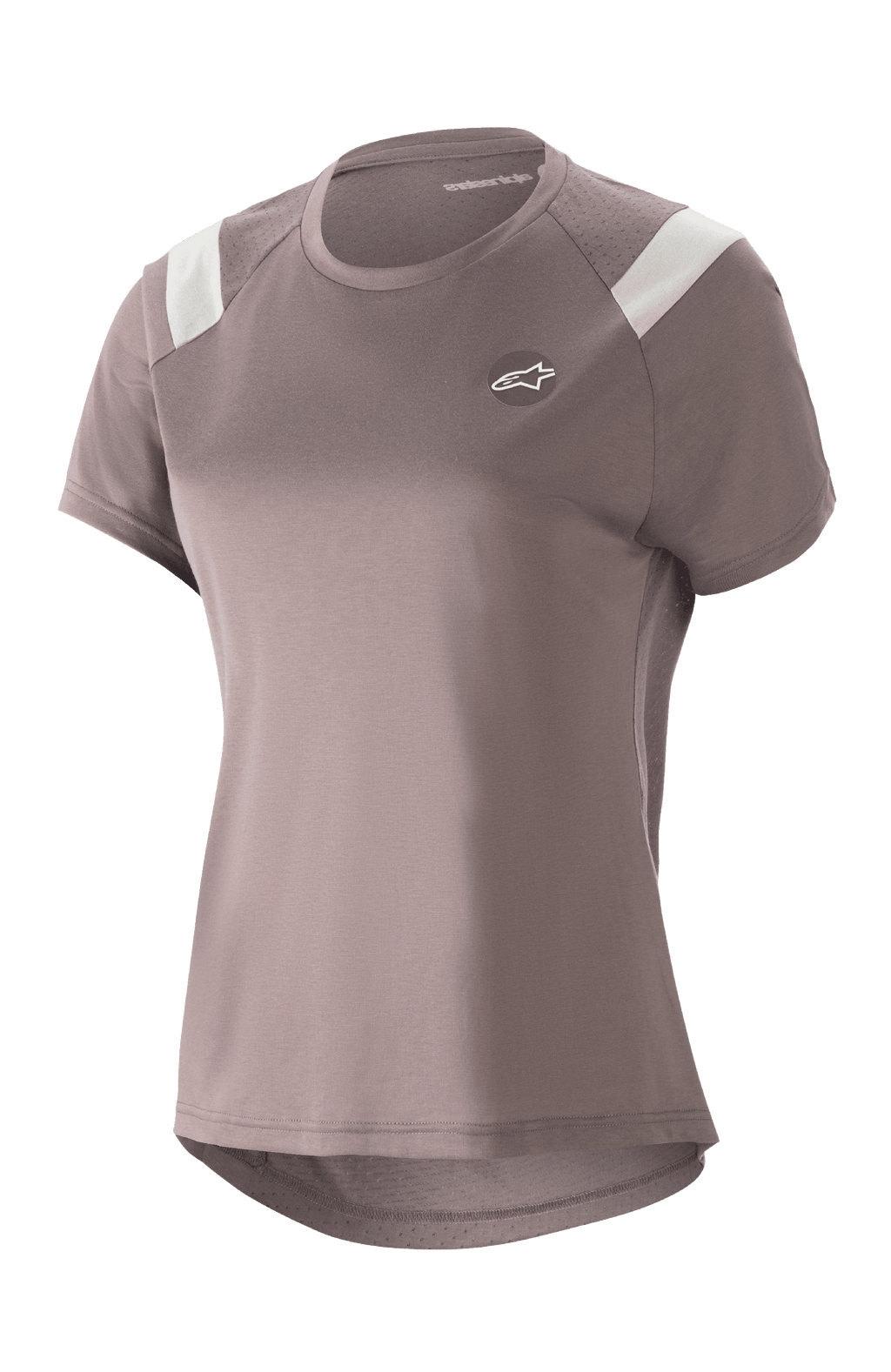 Alpinestars Stella Alps Escape Jersey voor dames, MTB-shirt met korte mouwen, Sparrow Gray met witte schouderaccenten, geperforeerde meshpanelen voor optimaal ademend vermogen, verlengde achterzoom, klein rond Astar-logo op de borst, casual sportieve pasvorm voor mountainbiken