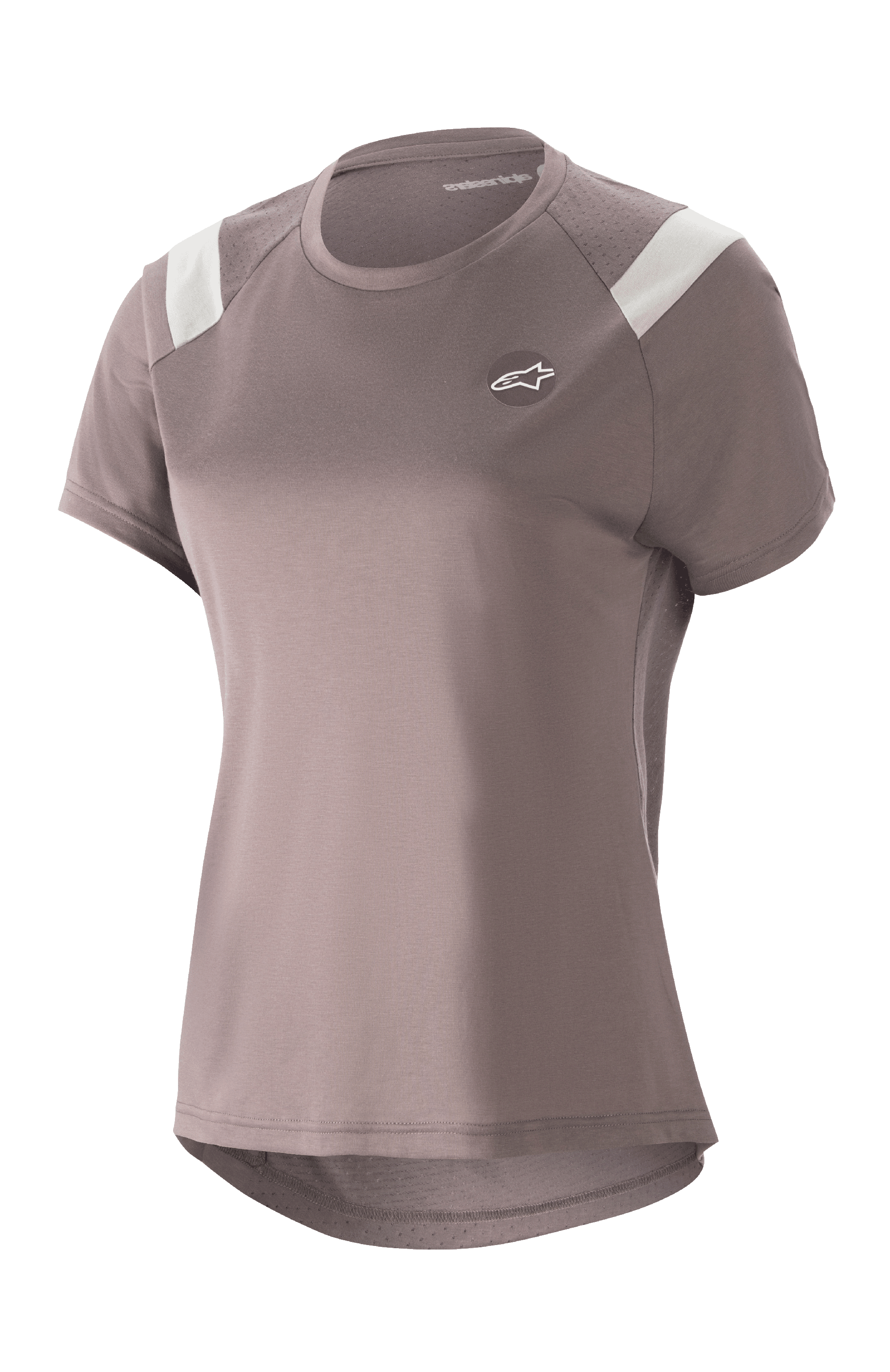 Alpinestars Stella Alps Escape Jersey voor dames, MTB-shirt met korte mouwen, Sparrow Gray met witte schouderaccenten, geperforeerde meshpanelen voor optimaal ademend vermogen, verlengde achterzoom, klein rond Astar-logo op de borst, casual sportieve pasvorm voor mountainbiken