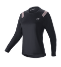 Alpinestars Stella Alps Escape Jersey, dames mountainbike shirt met lange mouwen, zwart met lichtgrijze schouderpanelen, ronde hals, klein wit logo op de borst, sportieve atletische pasvorm