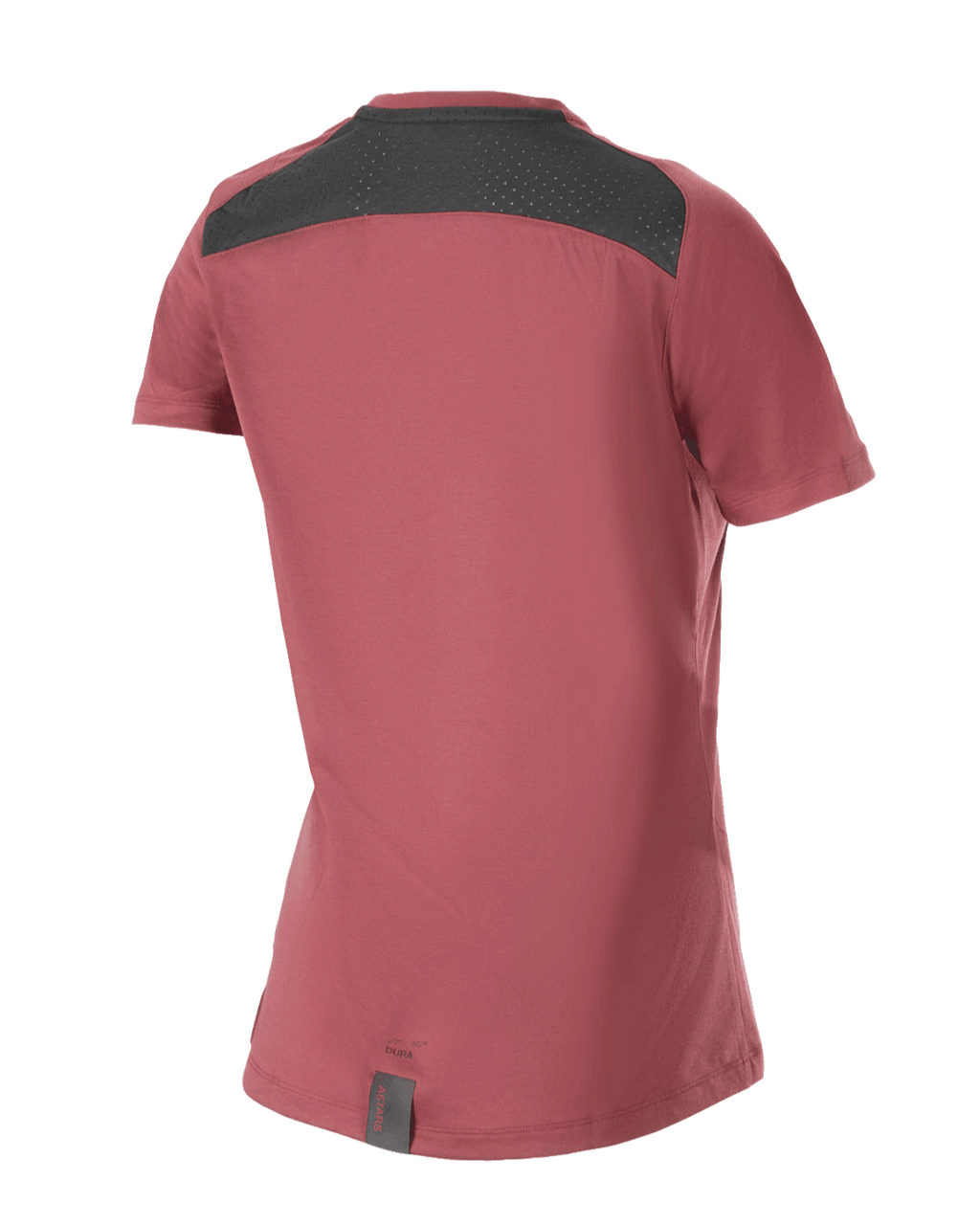 Alpinestars Stella A-Dura Dri Switch dames jersey, mountainbike shirt met korte mouwen, bordeauxrood, achteraanzicht met zwart mesh-paneel voor ventilatie en drop-tail ontwerp