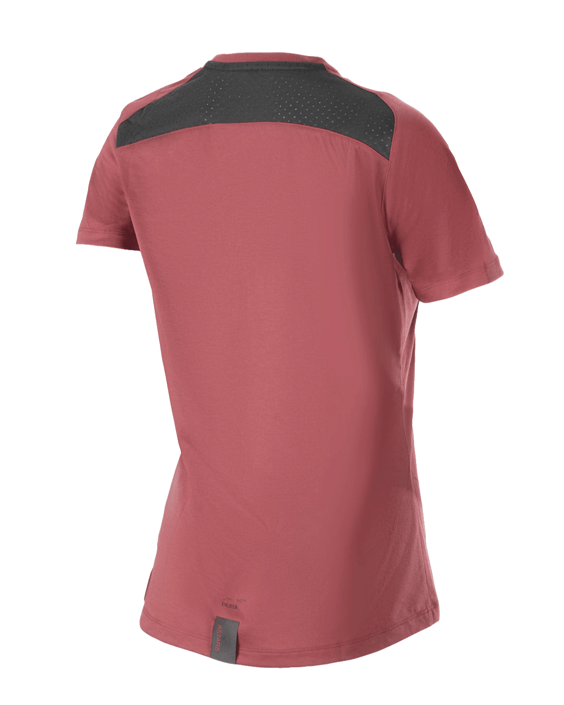 Alpinestars Stella A-Dura Dri Switch dames jersey, mountainbike shirt met korte mouwen, bordeauxrood, achteraanzicht met zwart mesh-paneel voor ventilatie en drop-tail ontwerp