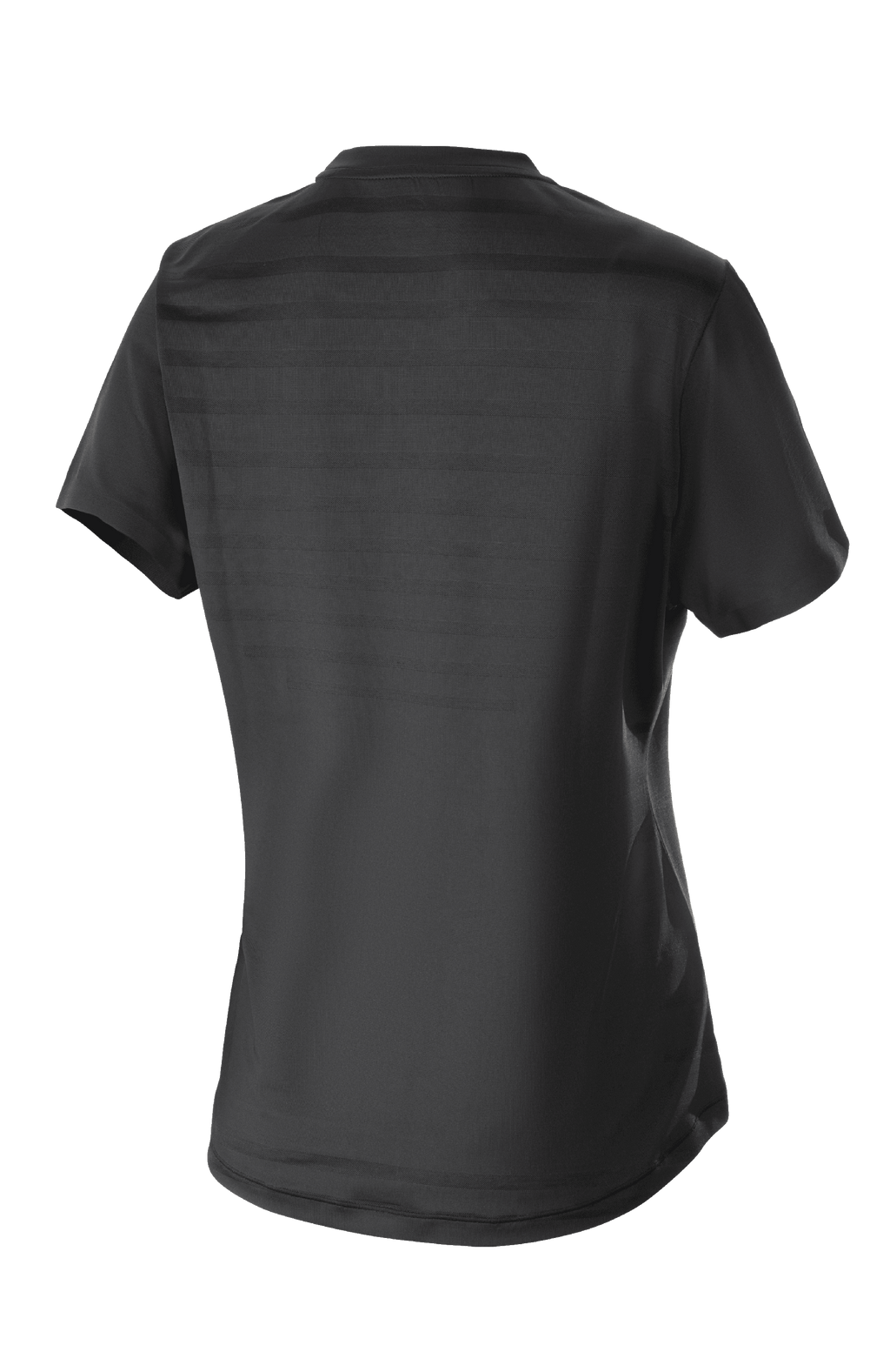 Alpinestars Stella Alps Constellation dames jersey, MTB-shirt met korte mouwen, zwart, achteraanzicht met technisch mesh-streeppatroon en verlengde achterkant voor extra dekking tijdens het fietsen
