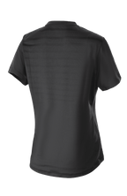 Alpinestars Stella Alps Constellation dames jersey, MTB-shirt met korte mouwen, zwart, achteraanzicht met technisch mesh-streeppatroon en verlengde achterkant voor extra dekking tijdens het fietsen