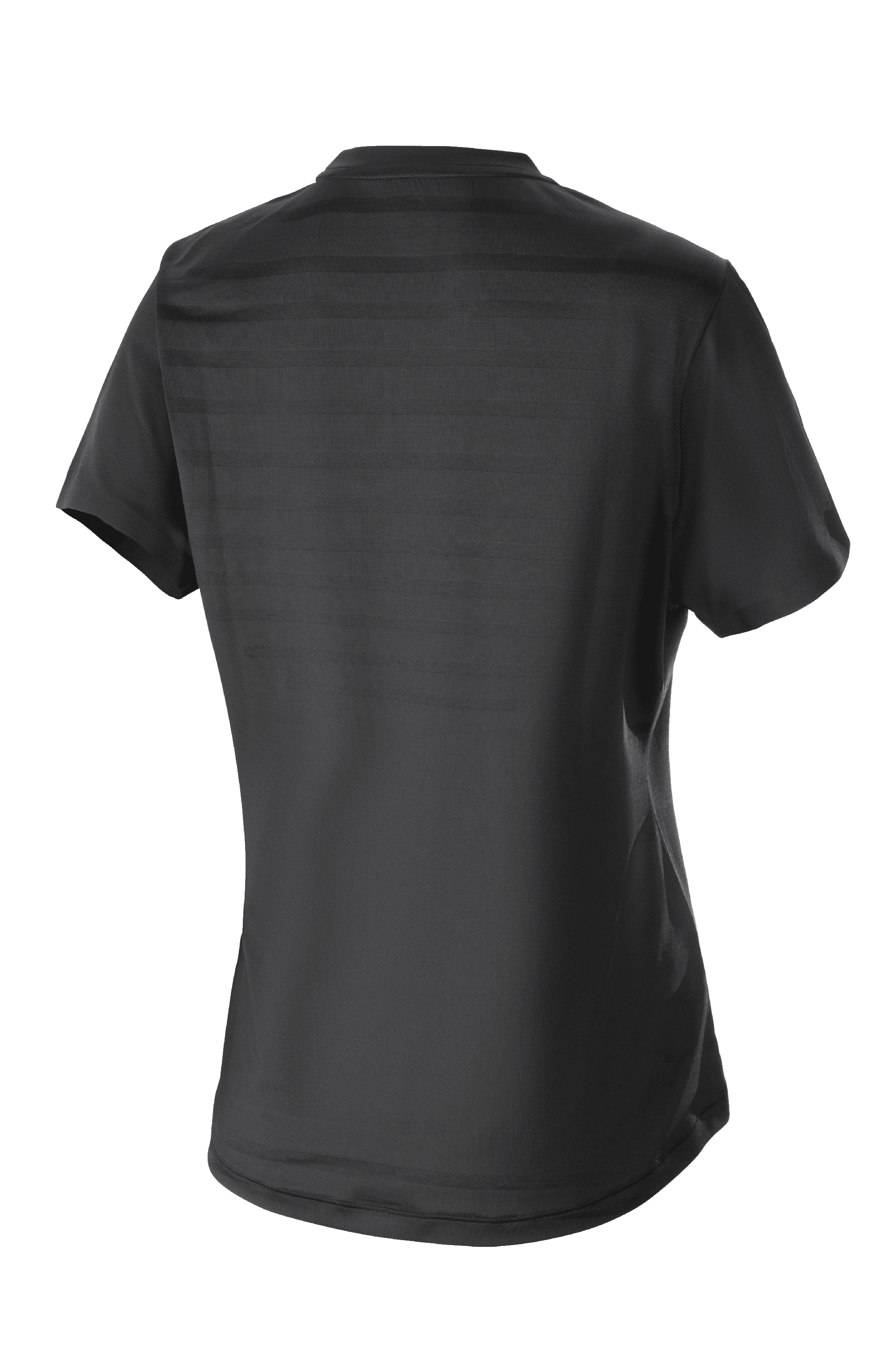 Alpinestars Stella Alps Constellation dames jersey, MTB-shirt met korte mouwen, zwart, achteraanzicht met technisch mesh-streeppatroon en verlengde achterkant voor extra dekking tijdens het fietsen