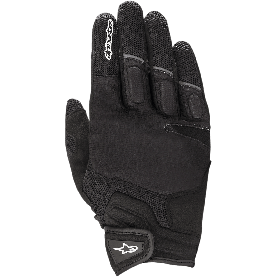 Alpinestars Atom handschoenen, motorhandschoenen, zwart, voorzien van mesh-panelen voor ademend vermogen, stretchstof constructie, gewatteerde knokkelbescherming en een klittenband polssluiting met een wit sterlogo