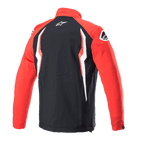 Alpinestars Honda Softshell jas, rood en zwart, achteraanzicht met zwart middenpaneel en rode mouwen, witte en rode contrastgraphics, Alpinestars-logo op de nek en schouder, sportief softshell-ontwerp geïnspireerd op de motorsport