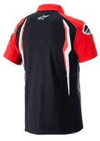 Alpinestars Honda Polo, polo met korte mouwen, rood en zwart, achteraanzicht met contrasterende zijpanelen en Alpinestars-logo op de rug, casual motorsport-sportkleding