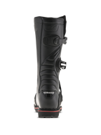 Alpinestars Tech-T laarzen, trials-laarzen, zwart en rood, achteraanzicht met Alpinestars-logo op de hiel, gespsluitingen en een rode accentlijn langs de zool, technisch off-road schoeisel ontwerp