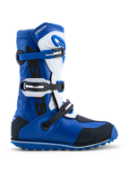 Alpinestars Tech-T laarzen, triallaarzen, blauw en wit, leer, drie gespen, rubberen gripzool, CE-gecertificeerd