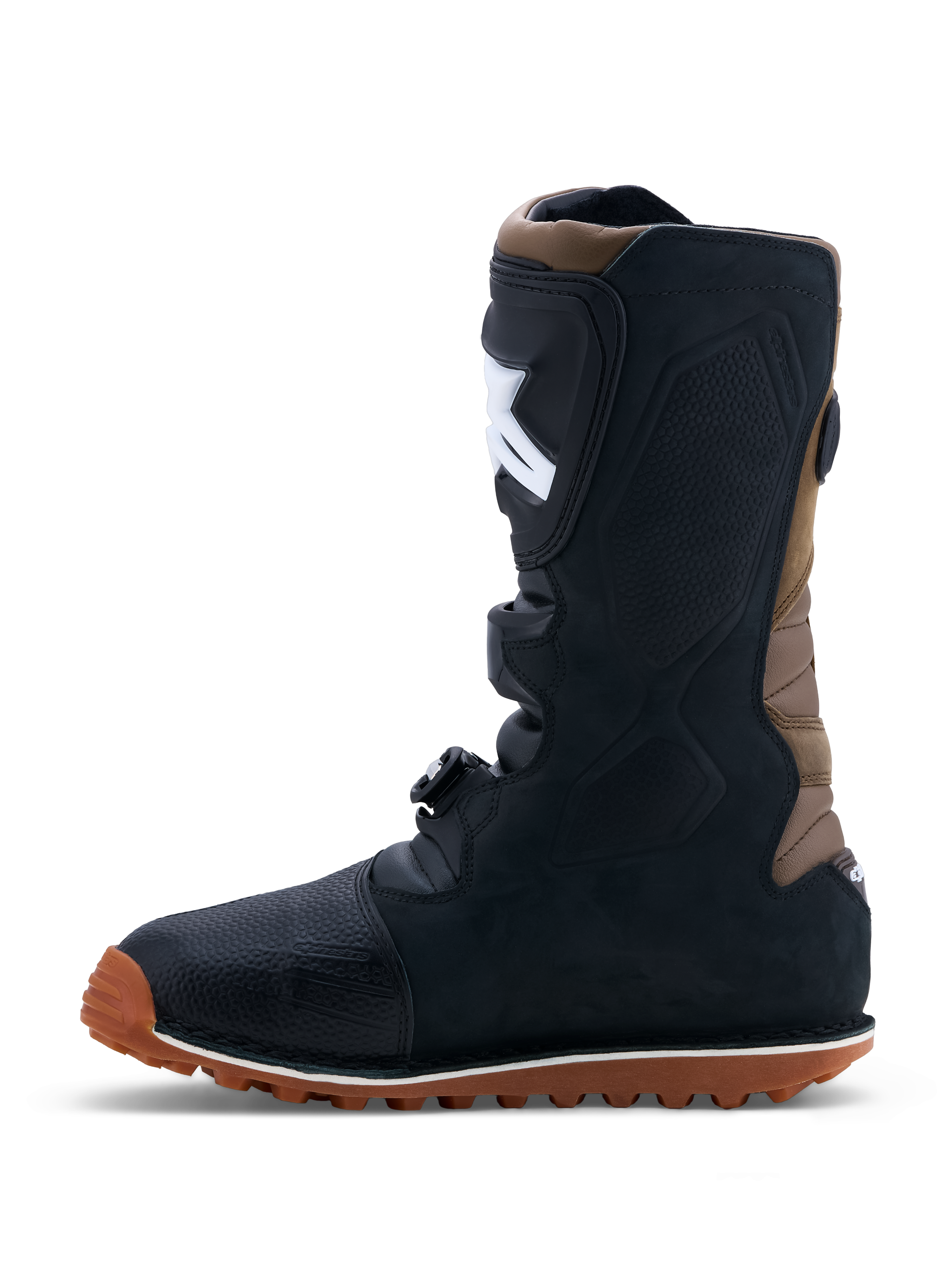 Alpinestars Tech-T laarzen, heren-trialmotorlaarzen van zwart en bruin leer met gripzool en gespen, CE-gecertificeerd