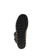 Alpinestars Tech-T laarzen, trial-laarzen, bruin geolied leer, onderaanzicht van zwarte eigen zool, getextureerd hexagonaal profiel voor grip en gevoeligheid voor de voetsteun, duurzame rubberen constructie
