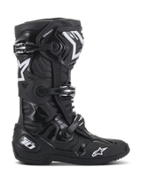 Alpinestars Tech 10 Boots, Motocross Boots, Black, side profile view featuring white Alpinestars star logos and Tech 10 branding, triple buckle closure system, robust TPU shell and microfiber construction for professional off-road racing