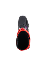Alpinestars Tech 10 laarzen, motorcrosslaarzen, zwart, fluo rood, fluo oranje en wit, bovenaanzicht met de binnenopening en de neus, beschermend off-road schoeisel