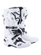 Alpinestars Tech 10 motorcrosslaarzen, wit met zwarte accenten, robuust hoog model met een drievoudig gespsluitsysteem, TPU-schaalbescherming en geavanceerde flexiecontrole, professioneel schoeisel voor off-road racen