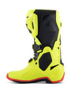 Alpinestars Tech 10 Boots, Motocross Boots, Yellow Fluo Black and Red Fluo, side profile, bright neon yellow construction with black protective panels and red fluo sole detail, high-performance gear for off-road racing