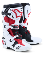 Alpinestars Tech-10 laarzen, motorlaarzen voor motocross, wit, zwart en felrood, CE-gecertificeerd met TPU-schaal.