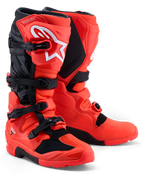 Alpinestars Tech 7 Enduro laarzen, motorcrosslaarzen, rood en zwart, TPU-bescherming en gespsluiting, CE-gecertificeerd.