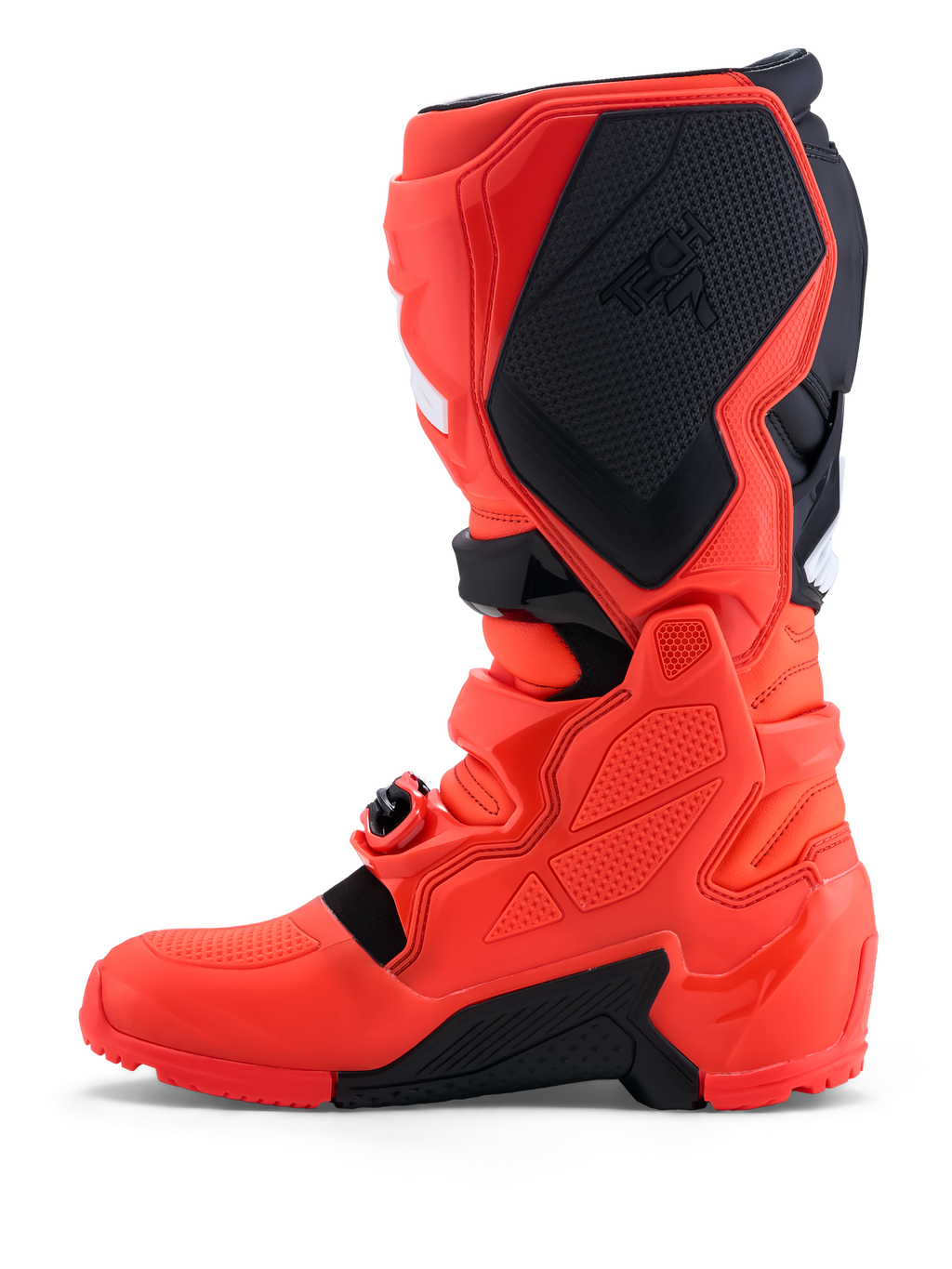 Alpinestars Tech 7 Enduro motorlaarzen voor heren, rood en zwart, met CE-gecertificeerde TPU-bescherming en enduro-zolen.